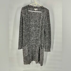 Max Studio sophisticated classic Black and White Knit Sweater long Cardigan S